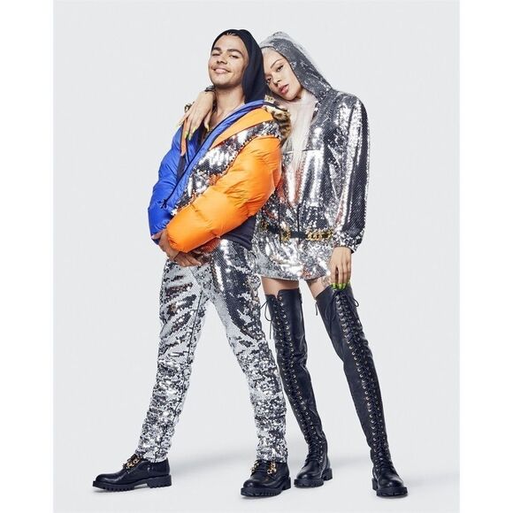 Limited-Edition Jeremy Scott Moschino X H&M Silver Sequin Hoodie Mini Dress NWT - Picture 2 of 9